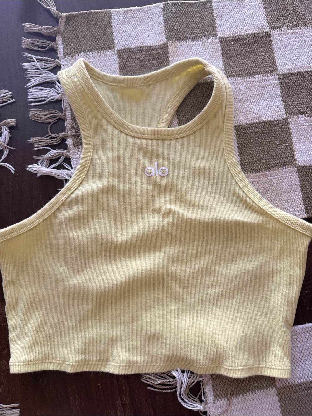ALO Yoga Pale Yellow Ribbed Racerback Crop Tank